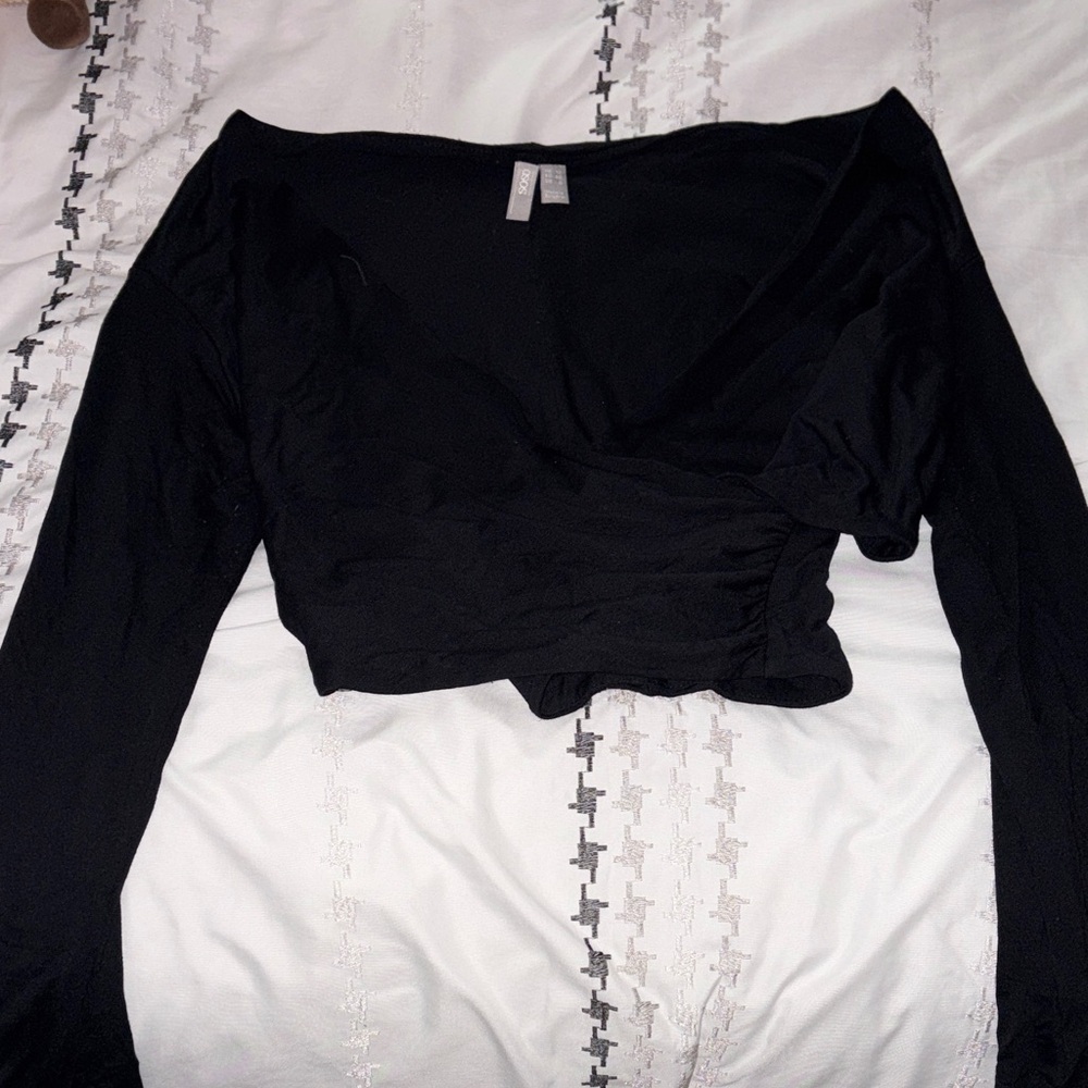 ASOS Black Long Sleeve Wrap Top
